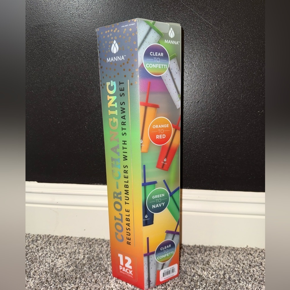 Manna 12 color changing with confetti tumbler with straw set NIB